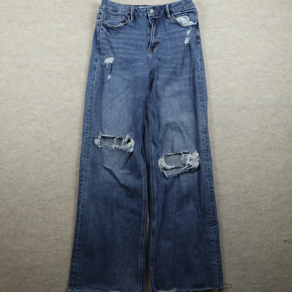 Mica Los Angeles Jeans 29 Wide Leg Y2K Distressed Knee Blowout Raw Hem